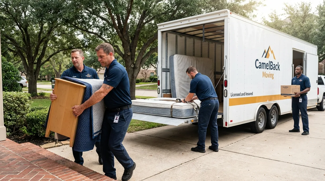 Crew loading residential truck for cross-state move from West Barnstable, MA